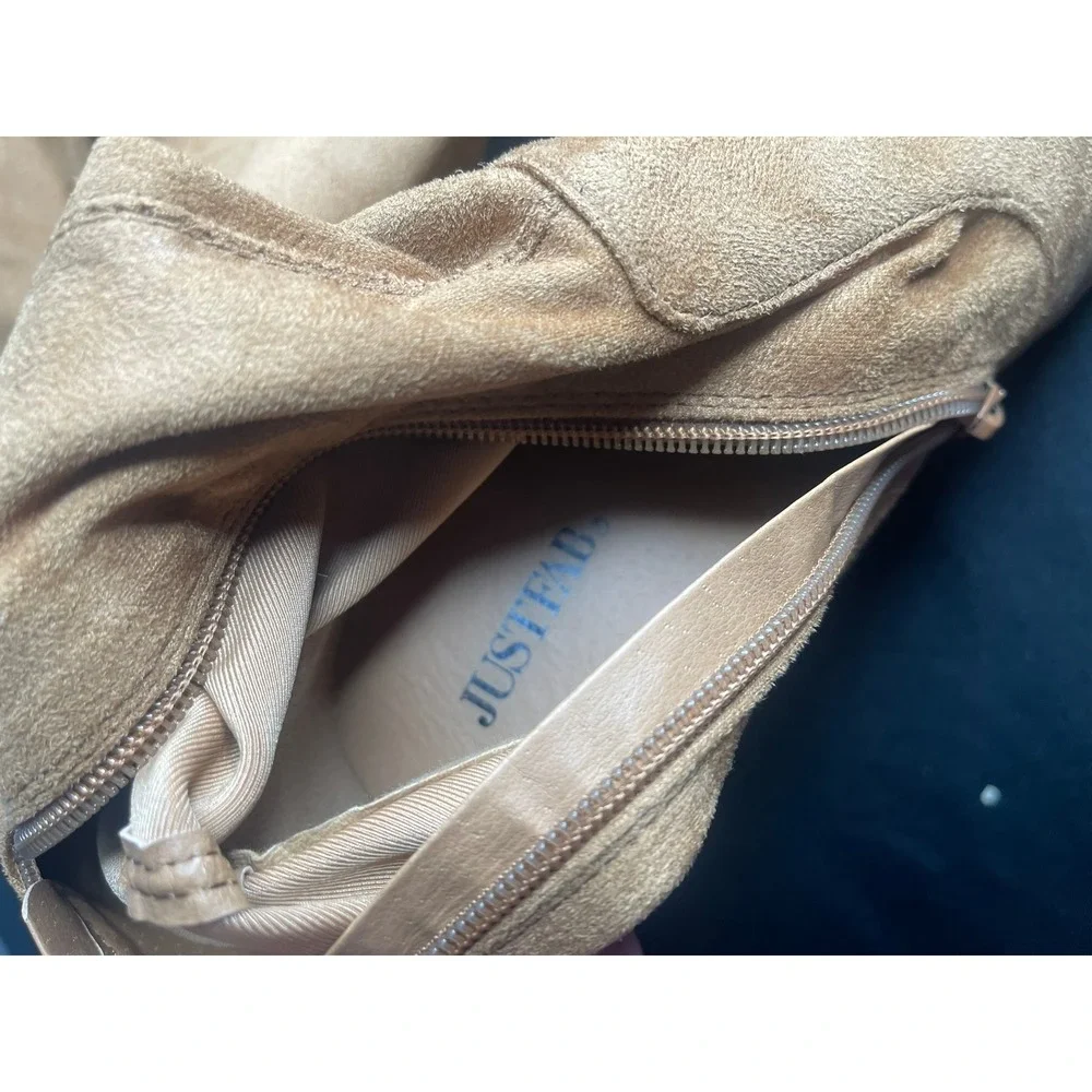 JustFab Cara WW-WC Tan Faux Suede Thigh High Over The Knee Block Heel Boots 8.5W